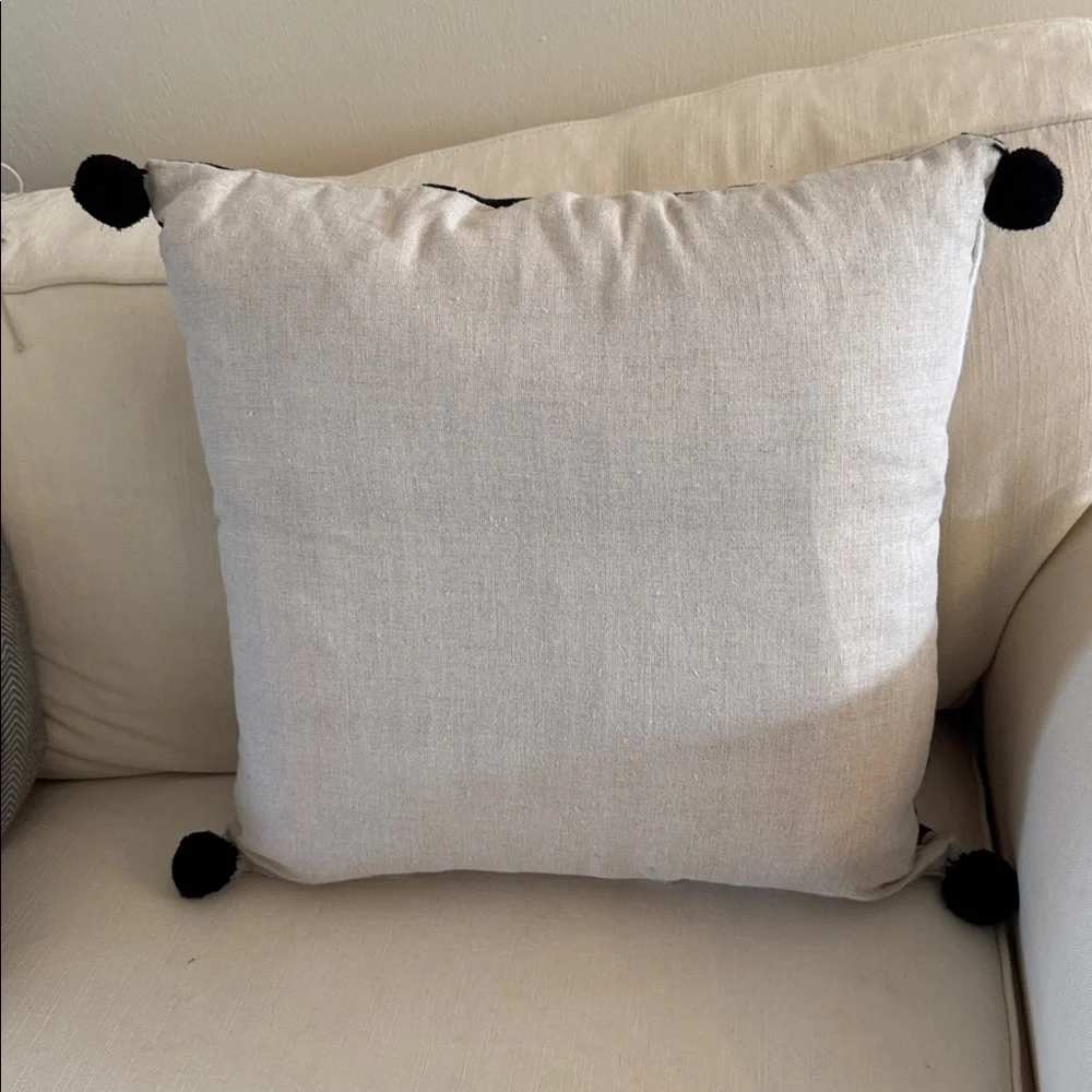 Nikki Chu Ophelia Green Ivory Graphic Poly Throw Pillow 22 inch 100% Linen